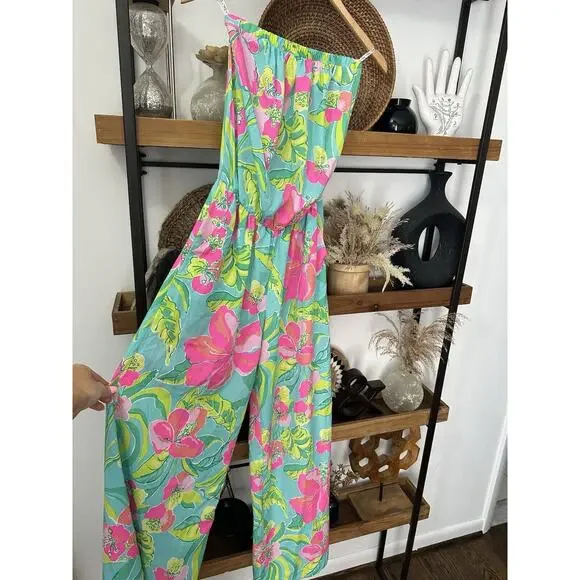 Lilly Pulitzer Size XS Strapless Wide Leg Elastic Waist Jumpsuit - Picture 7 of 8
